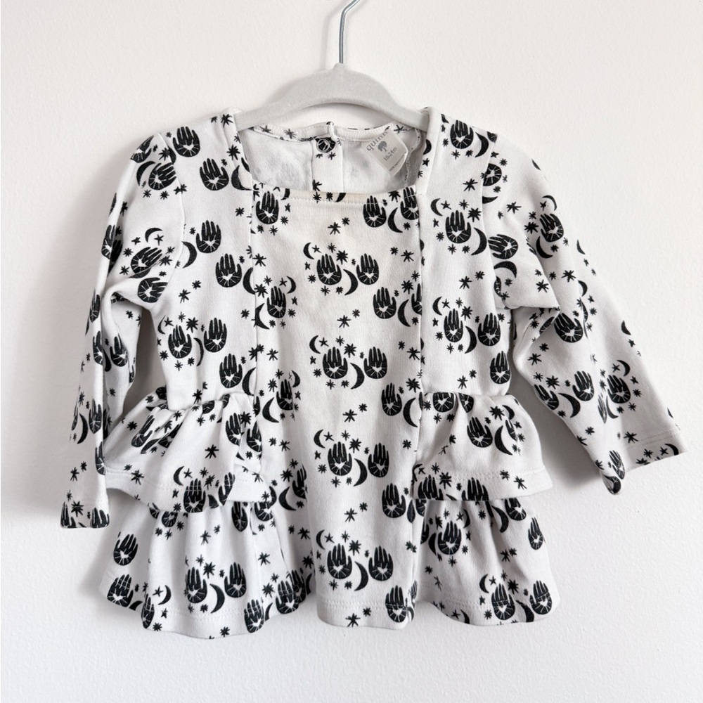 Kate Quinn black & white Celestial Tarot Peplum Double Ruffle Top Organic Cotton